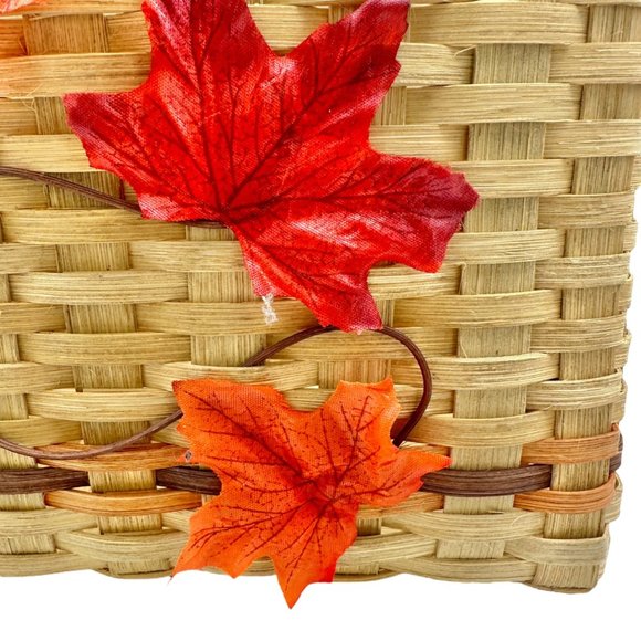 Handmade Basket Falling Leaves Square Shaped with Handle and Leaves Decoration - Picture 3 of 16